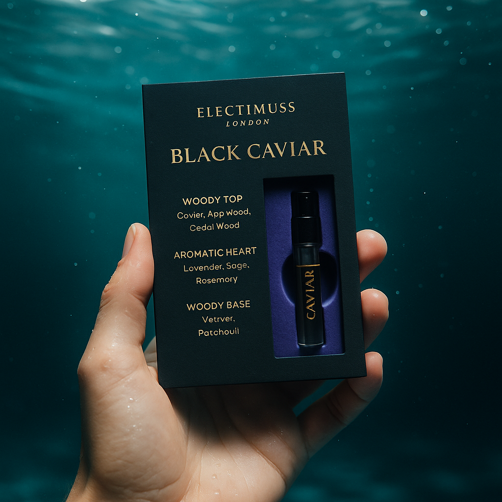Amostra oficial do perfume Electimuss London Black Caviar 1,5ml 0,05 fl. oz. Amostra oficial do perfume Electimuss London Black Caviar 1,5ml 0,05 fl. oz.