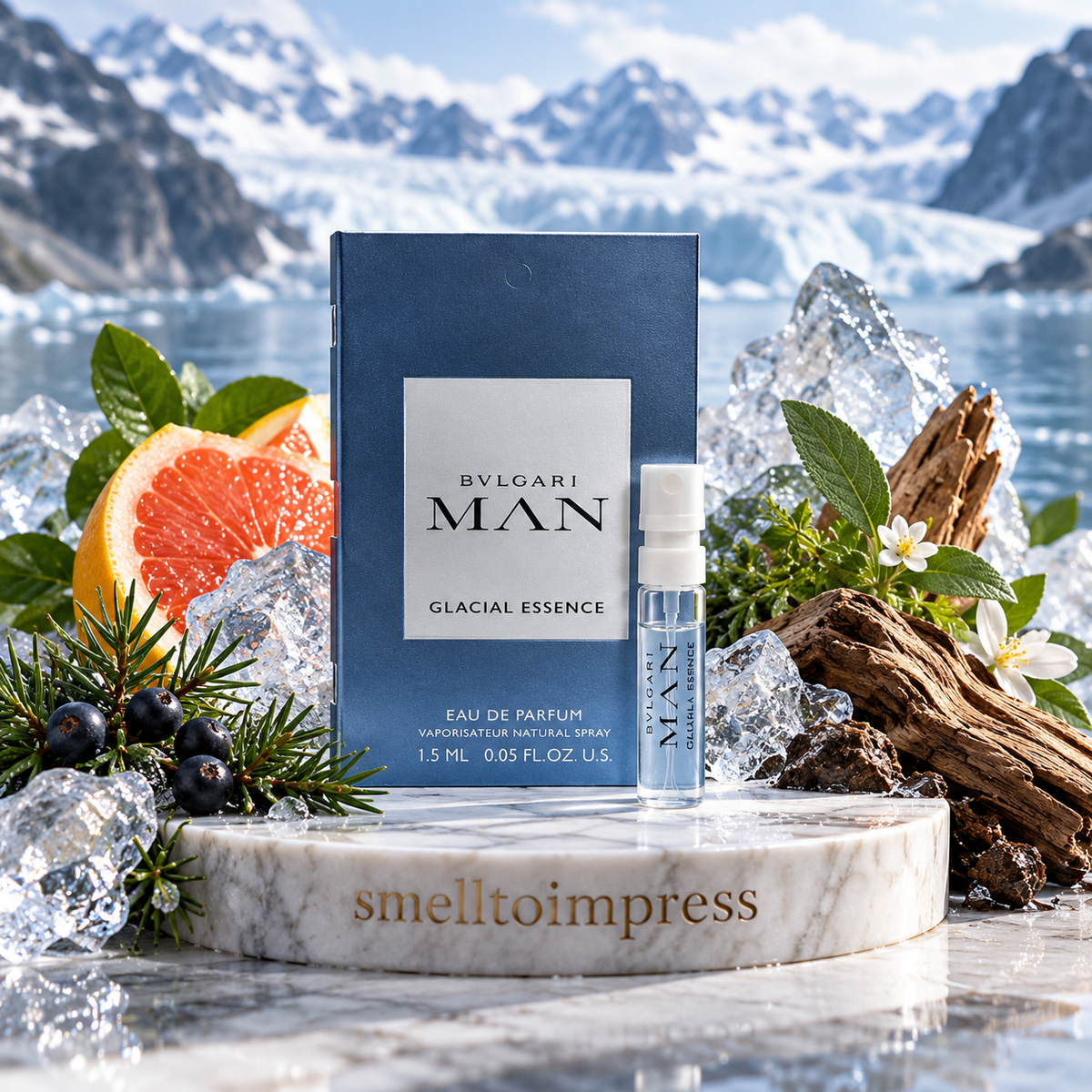 imagem da amostra oficial de perfume Bvlgari Man Glacial Essence 1,5 ml