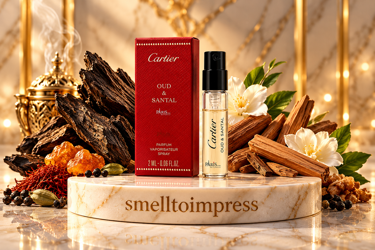 imagem de amostra oficial de perfume Cartier Les Heures Voyageuses Oud and Santal 1,5 ml 0,05 fl. oz.