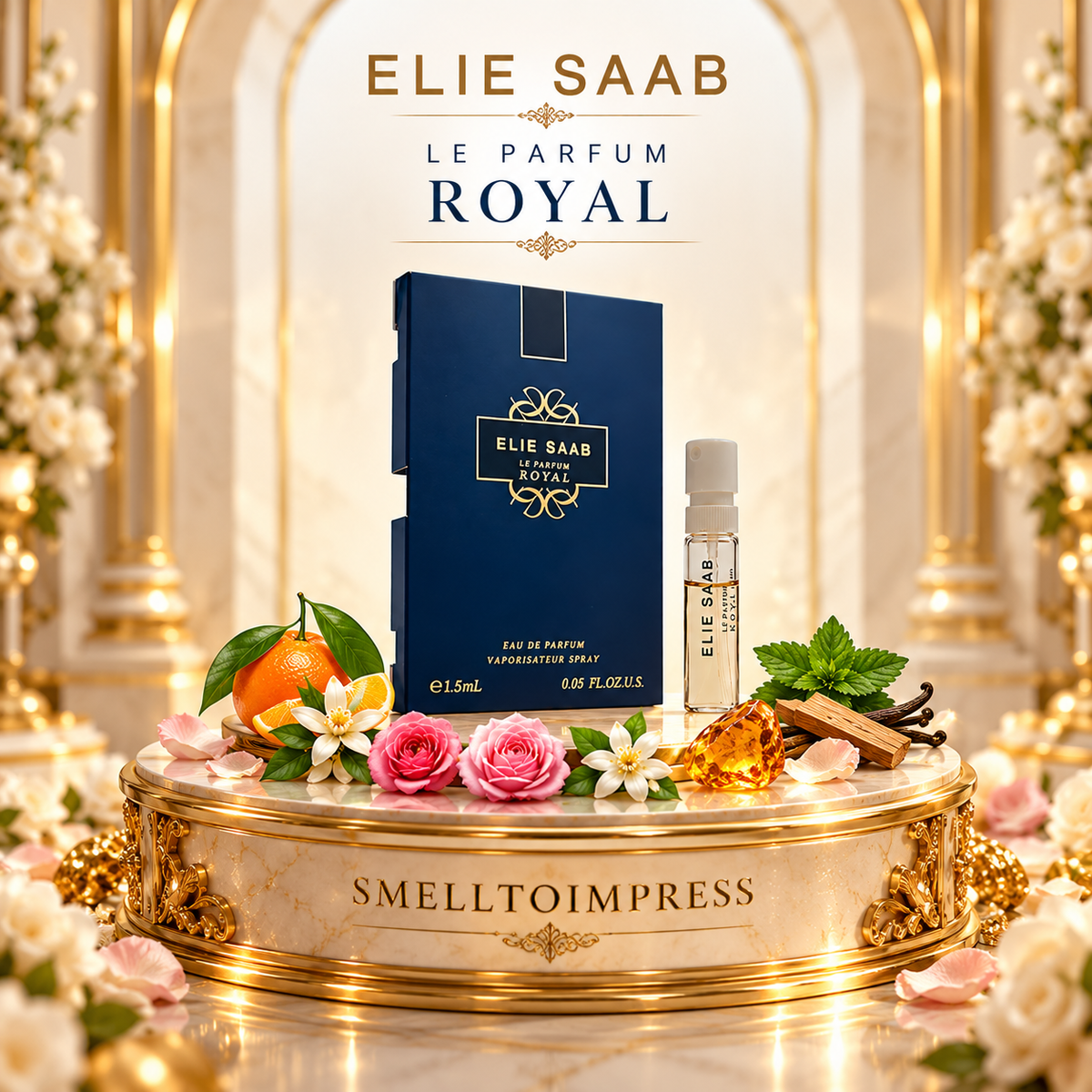 imagem da amostra oficial de perfume Elie Saab Le Parfum Royal da Smelltoimpress 1,5 ml