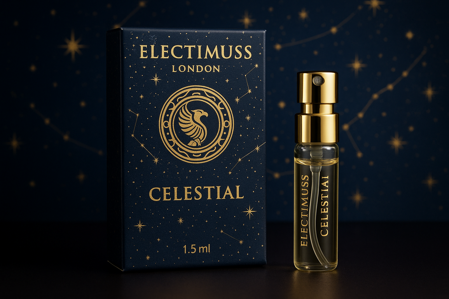Amostra oficial do perfume Electimuss London Celestial 1,5ml 0,05 fl. oz.