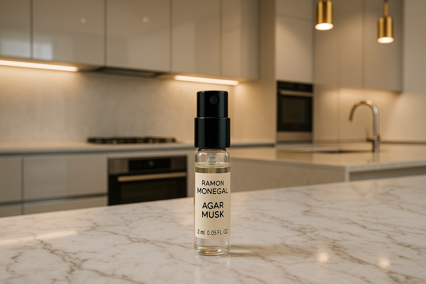 Amostra oficial de perfume Ramon Monegal Agar Musk 2ml 0,06 fl.o.z. testador de perfume, em cozinha de luxo de design italiano