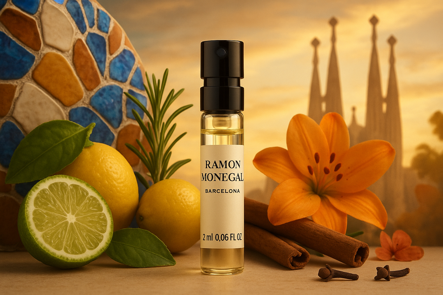 Amostra oficial do perfume Ramon Monegal Barcelona 2ml 0,06 fl.o.z. testador de perfume